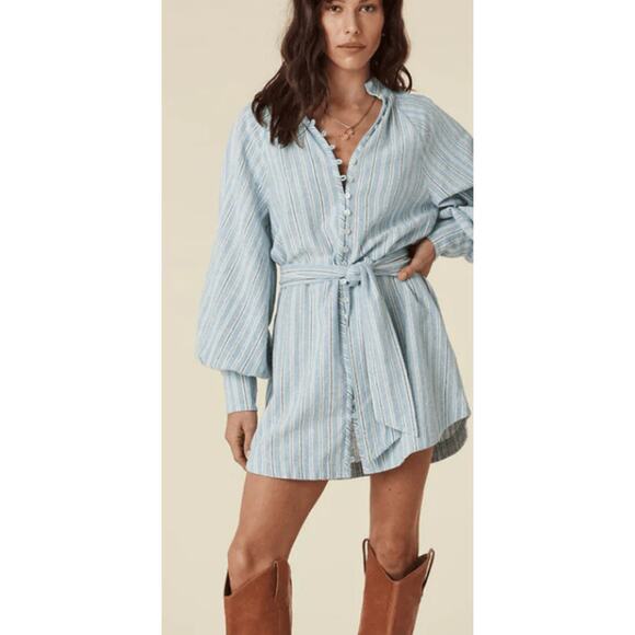 Spell Rodeo Blouse Dress Blue Striped Relax Minimalist Beach Vacation S